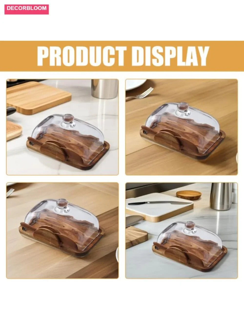 Vintage Wooden Bread Box with Glass Cover for Homemade Loaf Countertop Storage